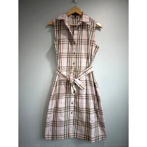 Burberry Pink Plaid Vintage Italy Collared Button Front Elegant Dress US 10